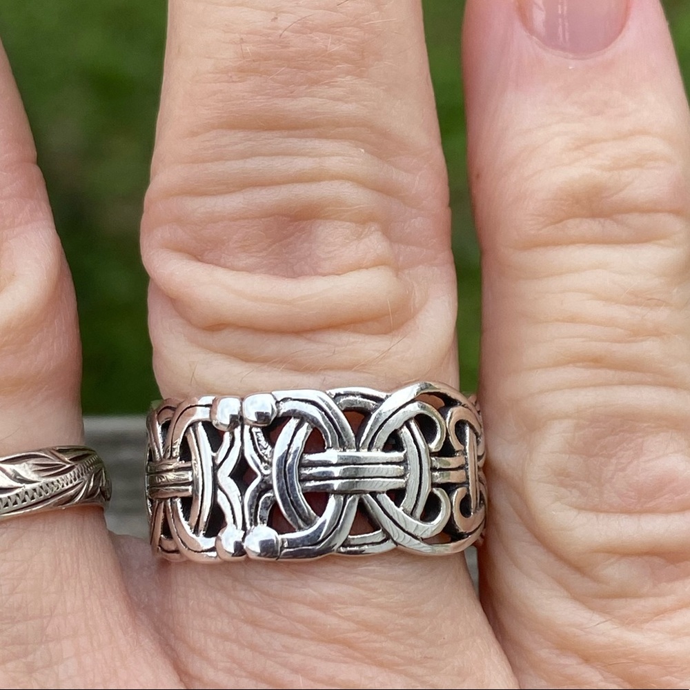 Viking Borre Ring solid .925 Sterling Silver Norse Knotwork ring Peter Stone 8.5